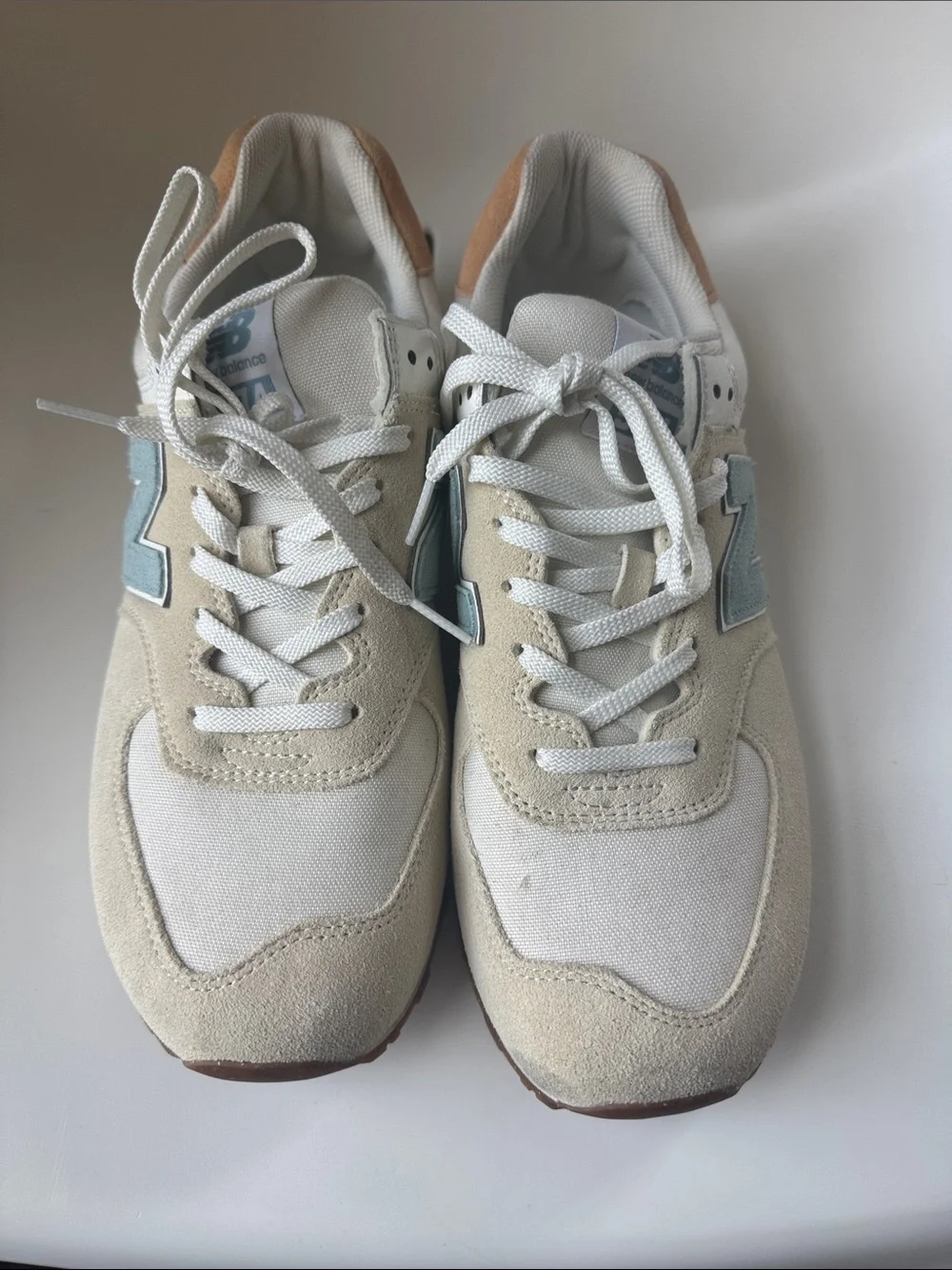 New Balance ML574RF2 Cream Sneakers with Light Blue SIZE 12